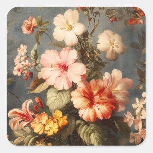 Lebendige Vintage-Blumenarrangement Quadratischer Aufkleber