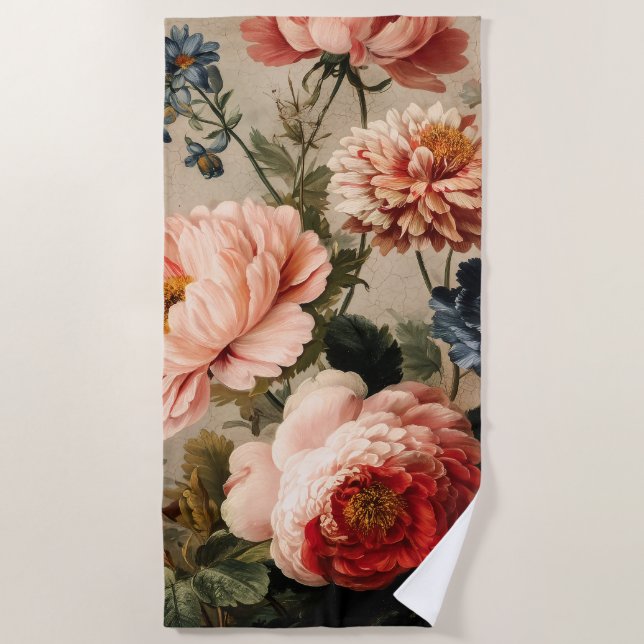 Lebendige Vintage-Blumenarrangement Strandtuch (Vorderseite)