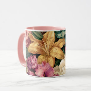 Lebendige Vintage-Blumenarrangement Tasse