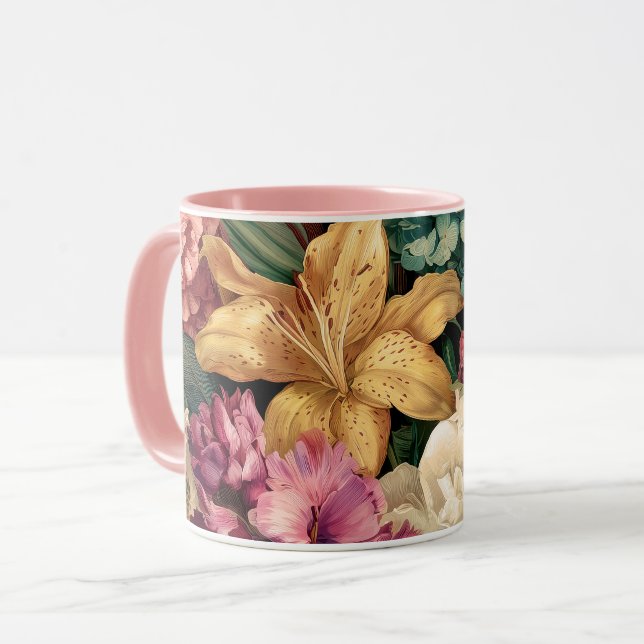 Lebendige Vintage-Blumenarrangement Tasse (Vorderseite Links)