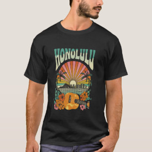Lebendige Vintage Honolulu Hawaii Skyline Sonnenun T-Shirt