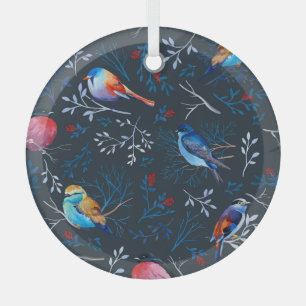 Lebendige Vögel: Gouache-Dunkle Eleganz Ornament Aus Glas