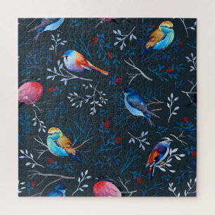 Lebendige Vögel: Gouache-Dunkle Eleganz Puzzle