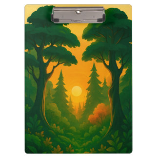 Lebendige Waldillustration bei Sonnenuntergang Klemmbrett