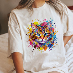 Lebendige Wasserfarbe-Katzengesicht-Farbspritzer-K Tri-Blend Shirt