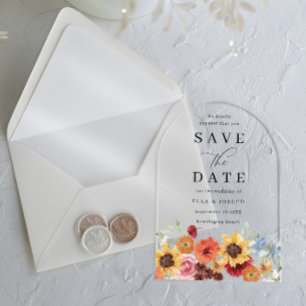 Lebendige Wasserfarben-Blumenhochzeit - Save The D Acryleinladungen