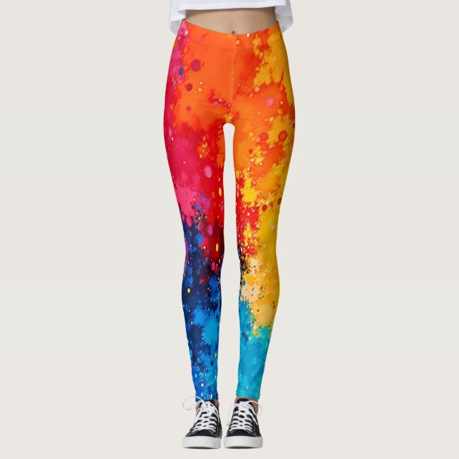 Lebendige Wasserfarben-Chaos-Kunst Leggings (Vorderseite)