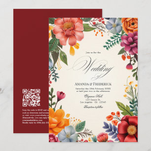 Lebendige Wasserfarben Florale Fiesta Hochzeit QR  Einladung