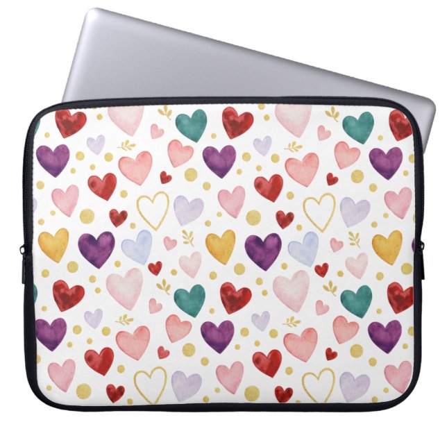 Lebendige Wasserfarben-Herzen im Regenbogenstil Laptopschutzhülle (Vorderseite)