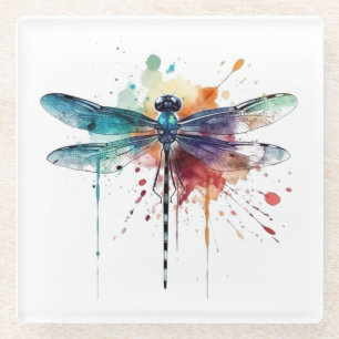 Lebendige Wasserfarben-Libelle Glasuntersetzer