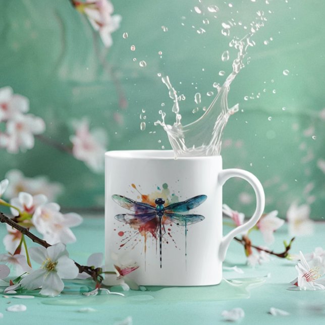Lebendige Wasserfarben-Libelle Kaffeetasse (Von Creator hochgeladen)