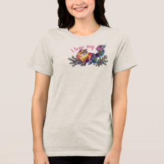 Lebendige Wasserfarben-Rotwinterkatze & Stechpalme Tri-Blend Shirt