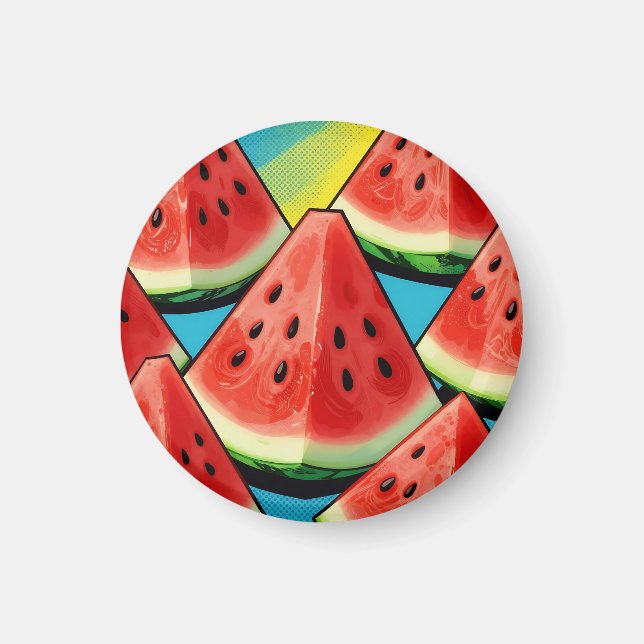 Lebendige Wassermelonen-Scheiben Pop Art Magnet (Vorne)