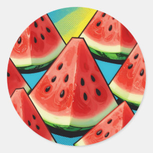 Lebendige Wassermelonen-Scheiben Pop Art Runder Aufkleber