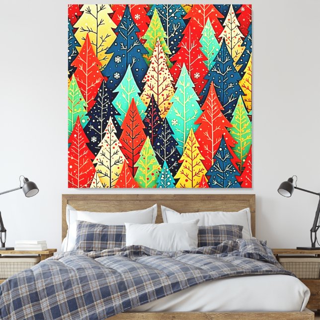 Lebendige Weihnachtsbaum-Muster-Kunst Leinwanddruck (Insitu (Schlafzimmer))