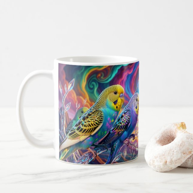 Lebendige Wellensittiche. Tasse (Mit Donut)