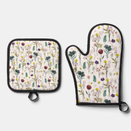 Lebendige Wildblume Ofenhandschuh & Topflappen-Set