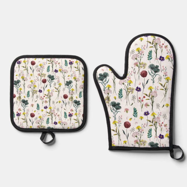 Lebendige Wildblume  Ofenhandschuh & Topflappen-Set (Vorderseite)