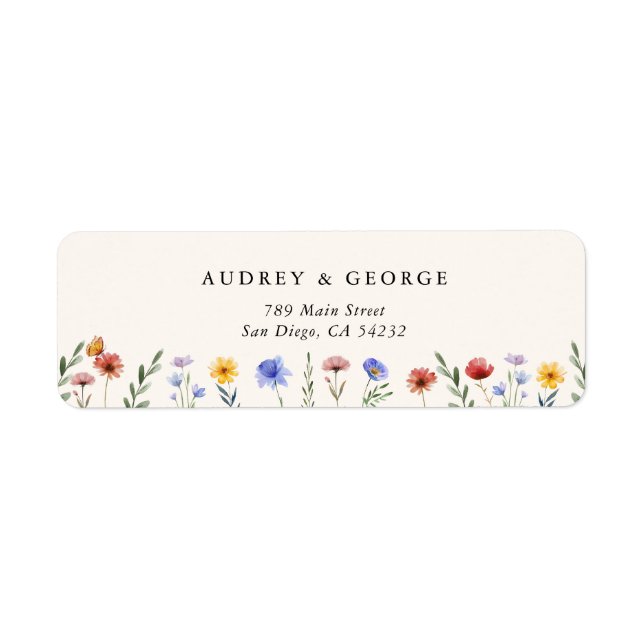 Lebendige Wildblumen Hochzeit Rücksendeadresse (Vorne)