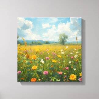 Lebendige Wildblumenwiese im Stil eines Ölgemäldes Leinwanddruck