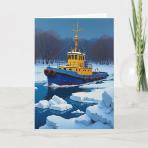Lebendige Winter-Bootszene Karte