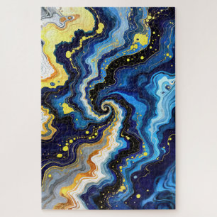 Lebendige Wirbel aus Blau und Gold 1 Puzzle