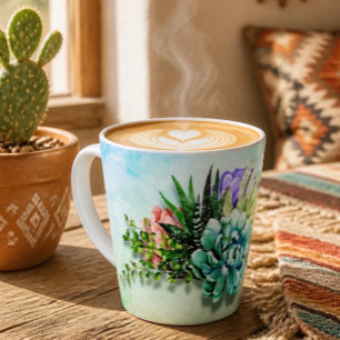 Lebendige Wüstenbotanik Sukkulente Wasserfarbe Milchtasse