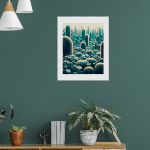 Lebendige Wüstenszene, hohe Kakteen, stachelige Si Poster