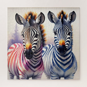 Lebendige Zebraduett-Wasserfarben-Pointillismus-Ku Puzzle