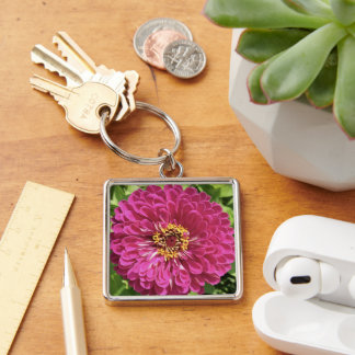 Lebendige Zinnienblumen-Foto Schlüsselanhänger