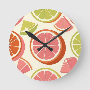 Lebendige Zitrus-Grapefruit-Orangen-Limettenscheib Runde Wanduhr