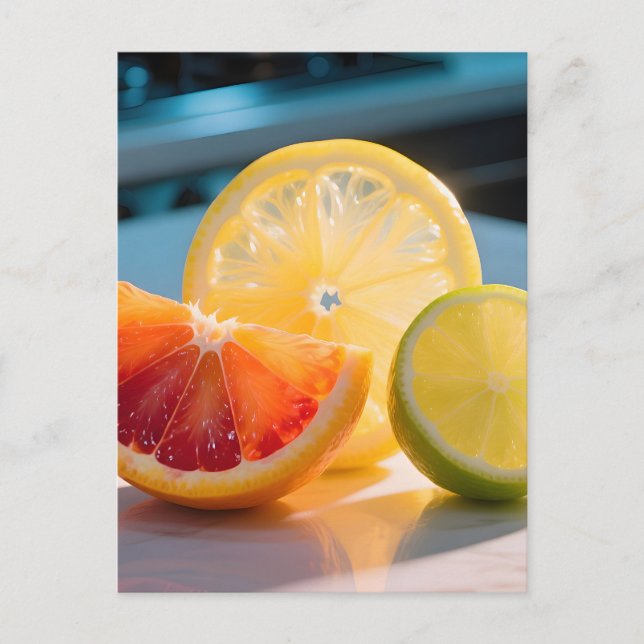 Lebendige Zitrus Scheiben Grapefruit Zitrone Limet Postkarte (Vorderseite)