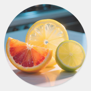 Lebendige Zitrus Scheiben Grapefruit Zitrone Limet Runder Aufkleber