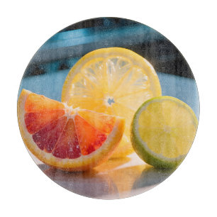 Lebendige Zitrus Scheiben Grapefruit Zitrone Limet Schneidebrett