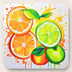 Lebendige Zitrusfrucht-Splash-Art Getränkeuntersetzer