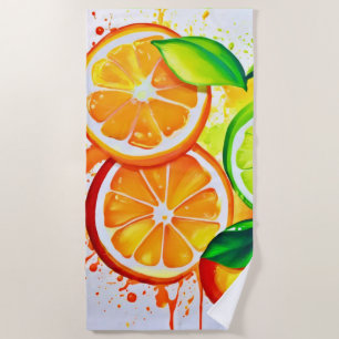 Lebendige Zitrusfrucht-Splash-Art Strandtuch