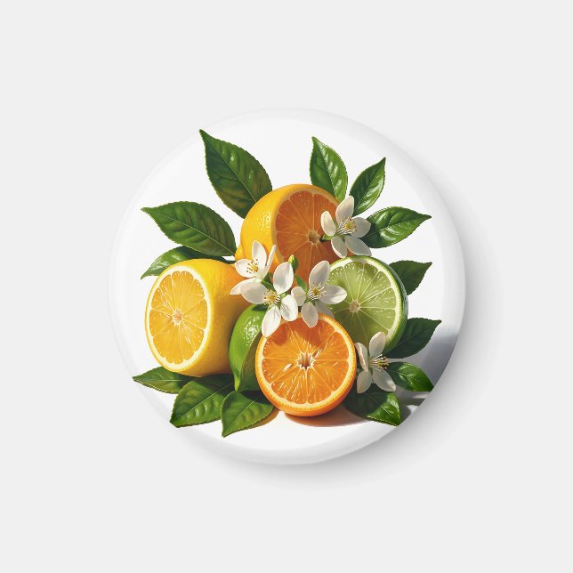 Lebendige Zitrusfrüchte Blüten Realistisch Magnet (Vorne)