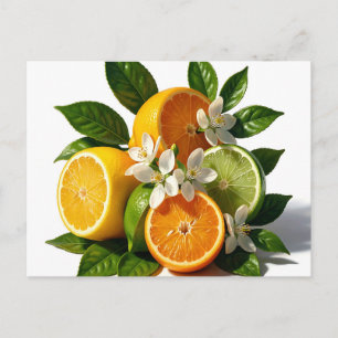 Lebendige Zitrusfrüchte Blüten Realistisch Postkarte