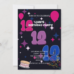 Lebendiger 12. Geburtstag   Rosa Blaues Konfetti Einladung