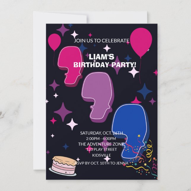 Lebendiger 6. Geburtstag | Rosa Blaues Konfetti Einladung (Vorderseite)