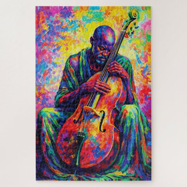Lebendiger abstrakter Cellist Musiker Regenbogenfa Puzzle (Vertikal)
