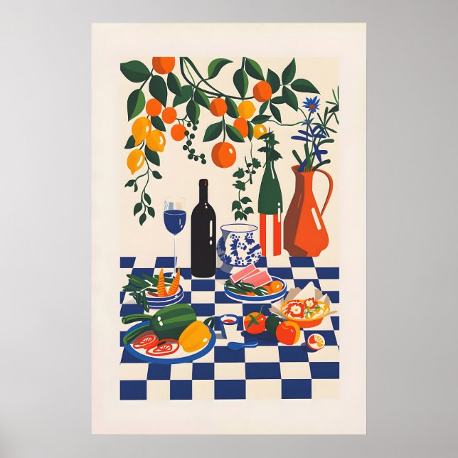 Lebendiger abstrakter Lebensmittel- und Wein-Kunst Poster (Vorne)