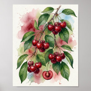 Lebendiger Aquarell-Kirschen-Kunst-Druck Poster