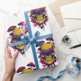 Lebendiger Bernstein-Karmesin-Totenkopf und -Pilz Geschenkpapier