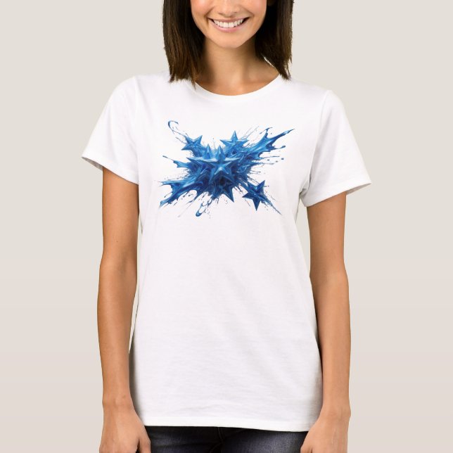 Lebendiger blauer abstrakter Sternestil Statement T-Shirt (Vorderseite)