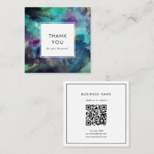 Lebendiger blauer Aquarell-Abstrakt QR-Code Danke Quadratische Visitenkarte