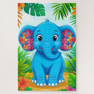 Lebendiger blauer Elefant Cartoon im tropischen Ds Puzzle