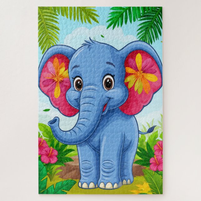 Lebendiger blauer Elefant Cartoon im tropischen Ds Puzzle (Vertikal)