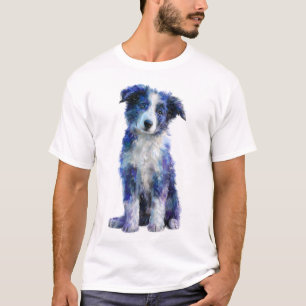 Lebendiger blauer Wasserfarbenrand Border Collie M T-Shirt