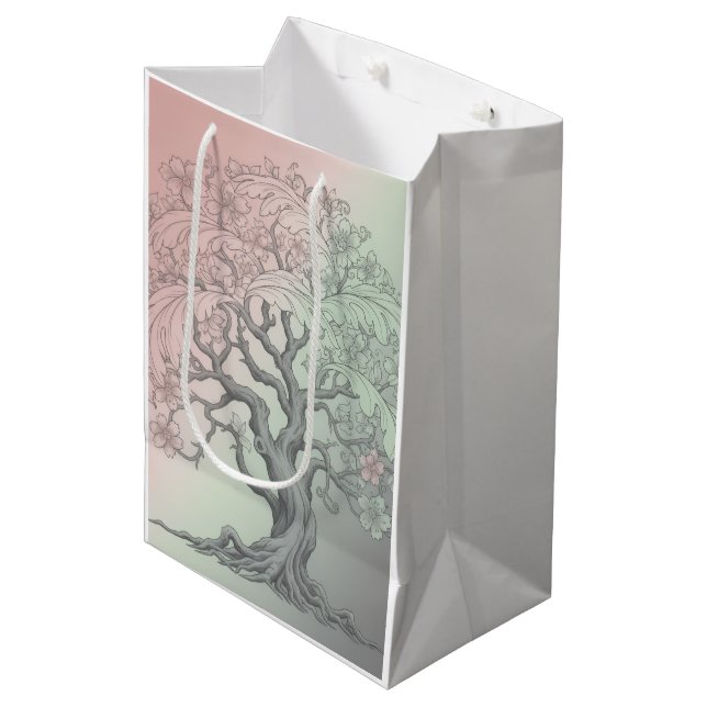 Lebendiger blühender Blumenbaum Mittlere Geschenktüte (Vorderseite Schrägansicht)